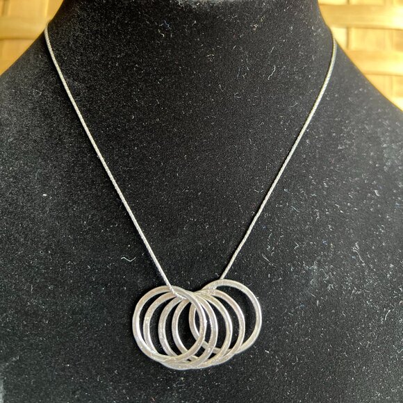 Silpada Sterling Silver 5 Textured Ring Pendant Necklace, 17.5in Long - Picture 4 of 4